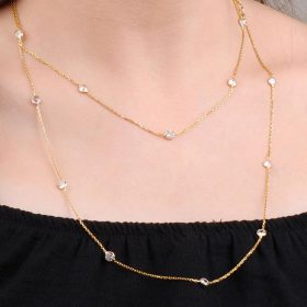 Row Stone Gold Gilded 110 Cm Silver Necklace 6630