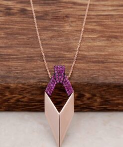 Rubin Stone Design Rose Silver Necklace 1137