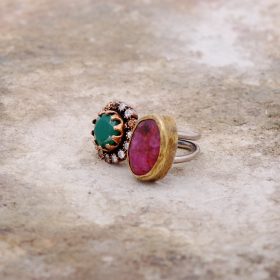 Ruby And Emerald Handmade Silver Design Ring 2209