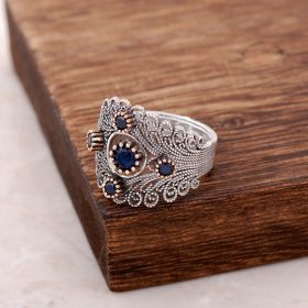 Сребърен пръстен от стерлингова скъпоценна пръчка от сапфир с камък 2514