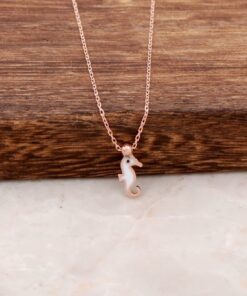 Sea Horse Enamel Rose Silver Minimal Necklace 6167