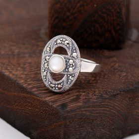 Sedef And Marcasite Zirkon Design Silver Ring 2286