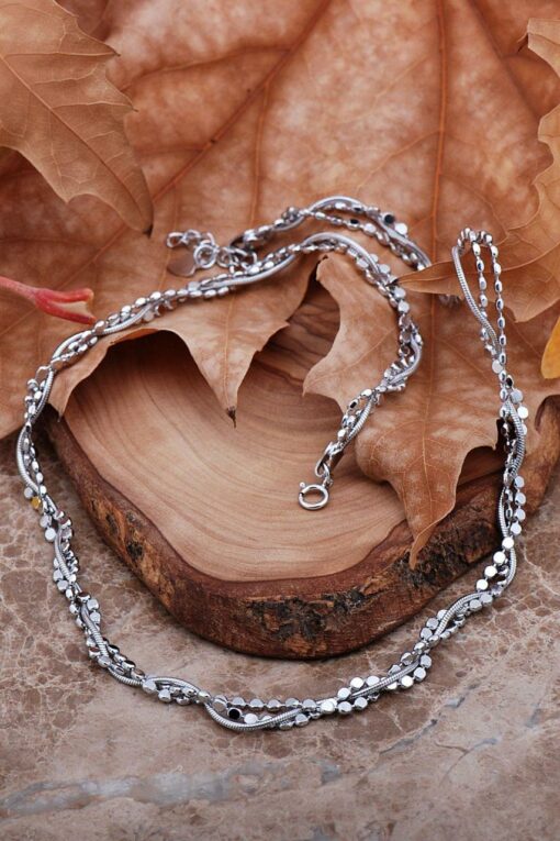 Sequin Chain Design Silver Necklace 6740