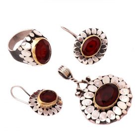 Sequin Handmade Root Ruby Stone Silver Set 1232
