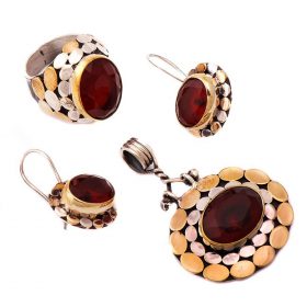 Sequin Handmade Root Ruby Stone Silver Set 1238
