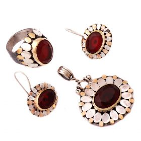 Sequin Handmade Root Ruby Stone Silver Set 1240