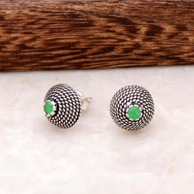 Silver Filigree Earrings with Root Emerald Stone 2501
