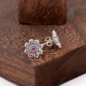 Silver Filigree Earrings with Root Ruby Stone 2498