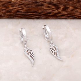 Silver Ring Earring with Angel Wing Design 4446