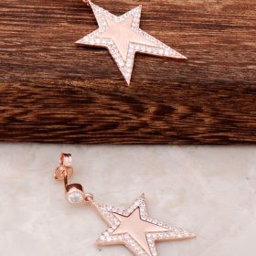 Star Designed Rose Silver Earrings 4450