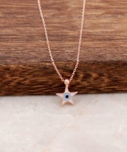 Star Enamel Rose Silver Minimal Necklace 6168