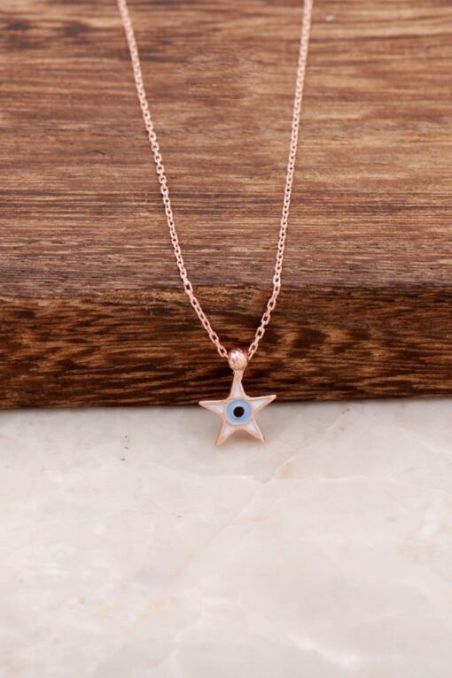 Star Enamel Rose Silver Minimal Necklace 6168