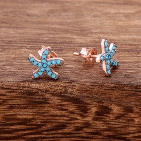 Starfish Turquoise Stone Rose Silver Earrings 3786