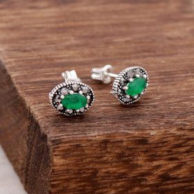 Stem Emerald Sterling Silver Earring 3842