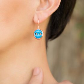 Syriac Evil Eye Bead Rose Silver Earrings 4741