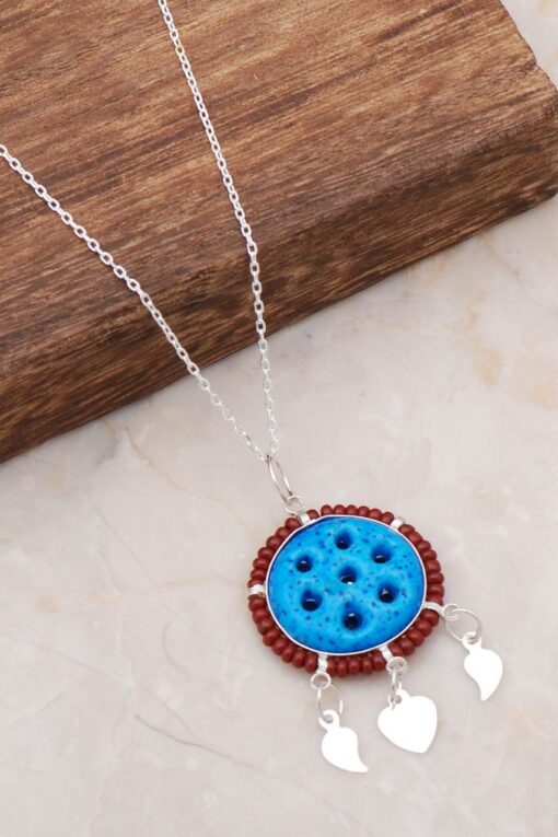 Syriac Evil Eye Bead Silver Necklace 3669