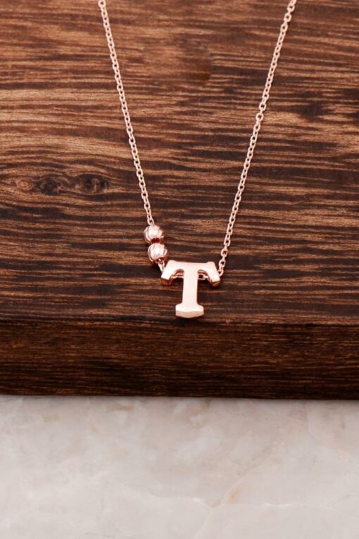 T Letter Design Rose Silver Necklace 3838