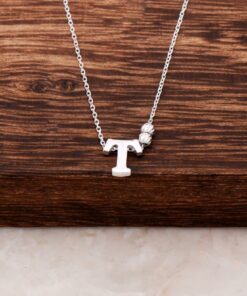 T Letter Design Silver Necklace 3839