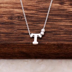 T Letter Design Silver Necklace 3839