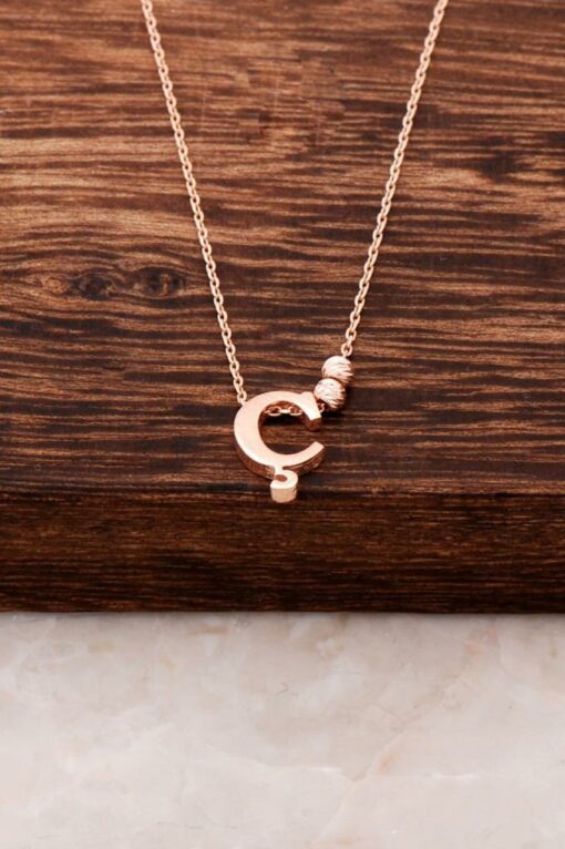 Three Letter Design Rose Silver Necklace 3798