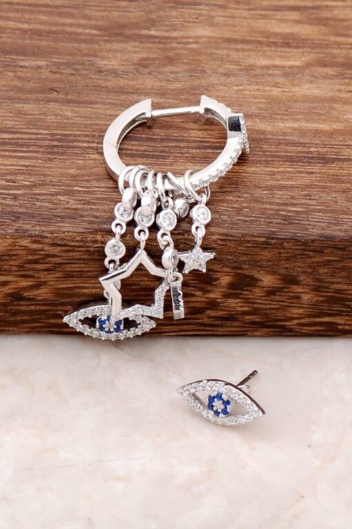 Trend Combined Eye Design Ring Silver Earrings 4210