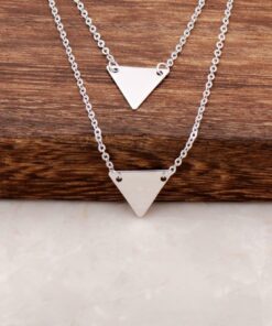 Triangle Design Rhodium Silver Double Necklace 1296