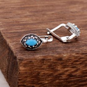 Turquoise And Marcasite Sterling Silver Earring 3847