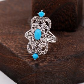 Turquoise And Marcasite Stone Design Silver Ring 2288
