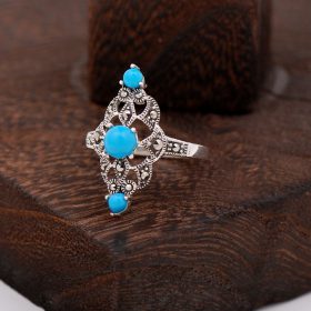 Turquoise And Marcasite Stone Design Silver Ring 2301