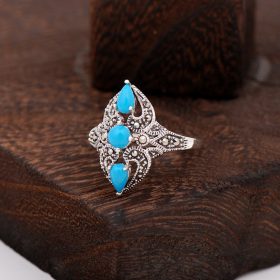 Turquoise And Marcasite Stone Design Silver Ring 2302