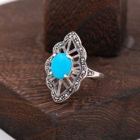 Turquoise And Marcasite Zirkon Design Silver Ring 2327