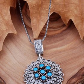 Turquoise Filigree Silver Necklace 6766