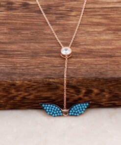 Ожерелье из розового серебра с бирюзой и крыльями ангела 1106