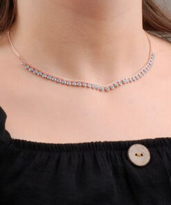 Turquoise Stone Choker Rose Silver Necklace 6570