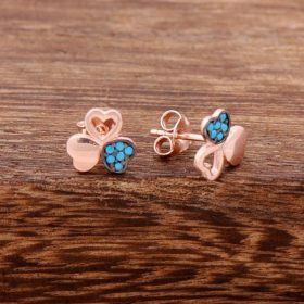 Turquoise Stone Clover Design Rose Silver Earrings 3779