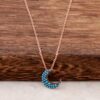 Turquoise Stone Crescent Rose Silver Necklace 1102