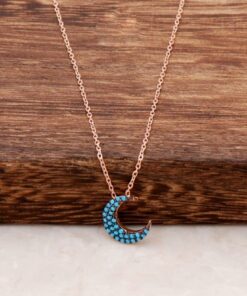 Turquoise Stone Crescent Rose Silver Necklace 1102