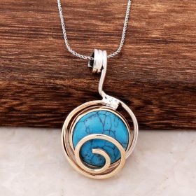 Turquoise Stone Design Silver Necklace 6444