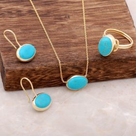 Turquoise Stone Gold Gold Gilded Silver Design Set 1947