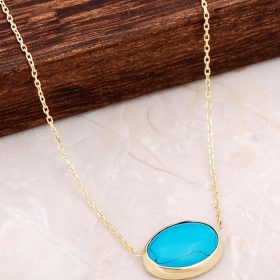 Turquoise Stone Gold Gilded Silver Necklace 6674