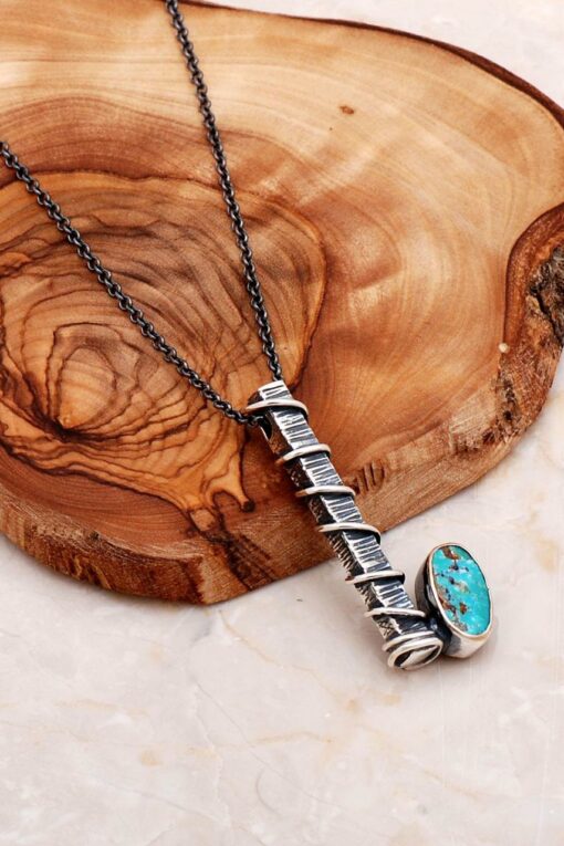 Turquoise stenen handgemaakte sterling zilveren ketting 6553