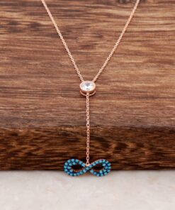 Ожерелье из розового серебра с бирюзовым камнем и дизайном бесконечности 1112