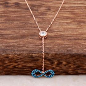 Turquoise Stone Infinity Design Rose Silver Necklace 1112