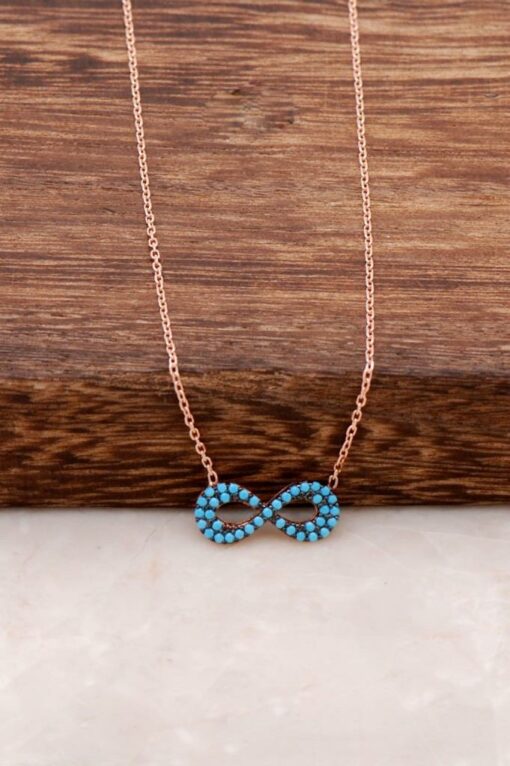 Turquoise Stone Infinity Rose Sterling Silver Necklace 1101