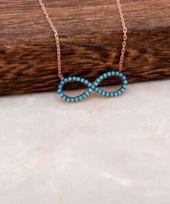 Turquoise Stone Infinity Rose Sterling Silver Necklace 1650