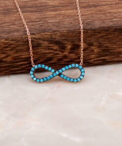 Turquoise Stone Infinity Rose Sterling Silver Necklace 1659