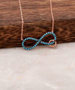 Turquoise Stone Infinity Rose Sterling Silver Necklace 1666