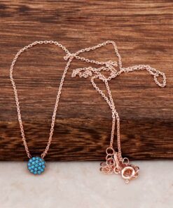 Turquoise Stone Mini Rose Silver Necklace 6482