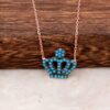Turquoise Stone Queen Crown Design Ros Silver Necklace 2311