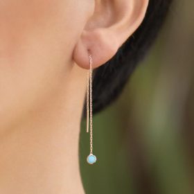 Turquoise Stone Rose Silver Chain Earrings 4181